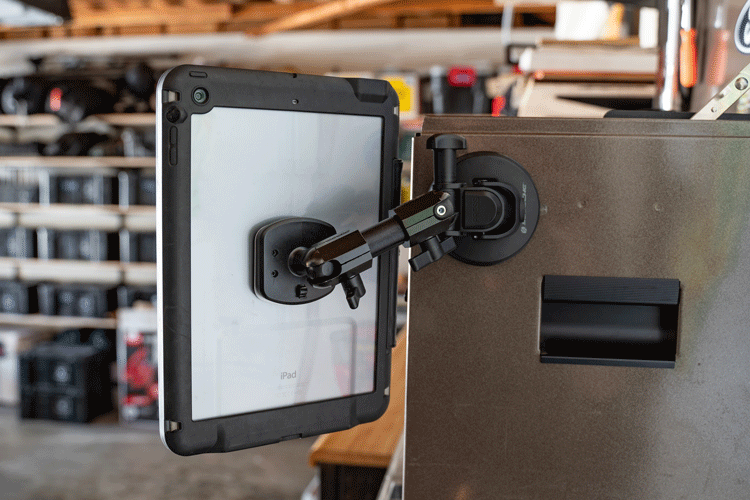 Graphic image of Terra Clamp Phone Mount attached to tool box 