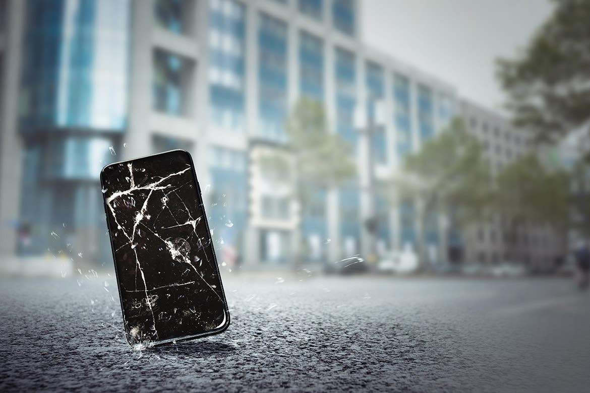 mobile phone falls on the street